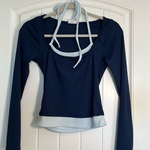 Chic Navy and Light Blue Long Sleeve Top